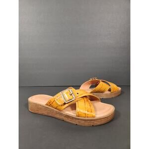BELLA VITA Slide Wedge Sandal Womens 5.5M Cognac Mustard Croco Leather Buckle